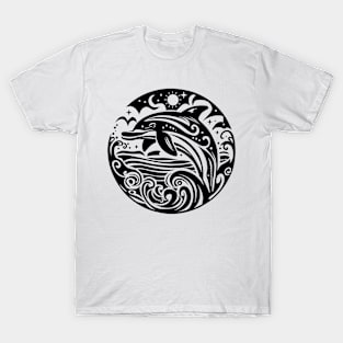 Ocean Waves and Leaping Dolphin Night Sky T-Shirt